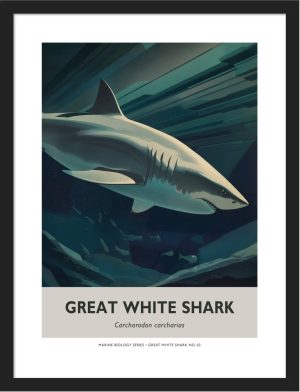 great-white-shark-carcharodon-carcharias-marine-biology-wpa-vintage-style-18x24-poster-text-black-frame
